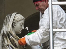 Cleaning the Marchese sculpture